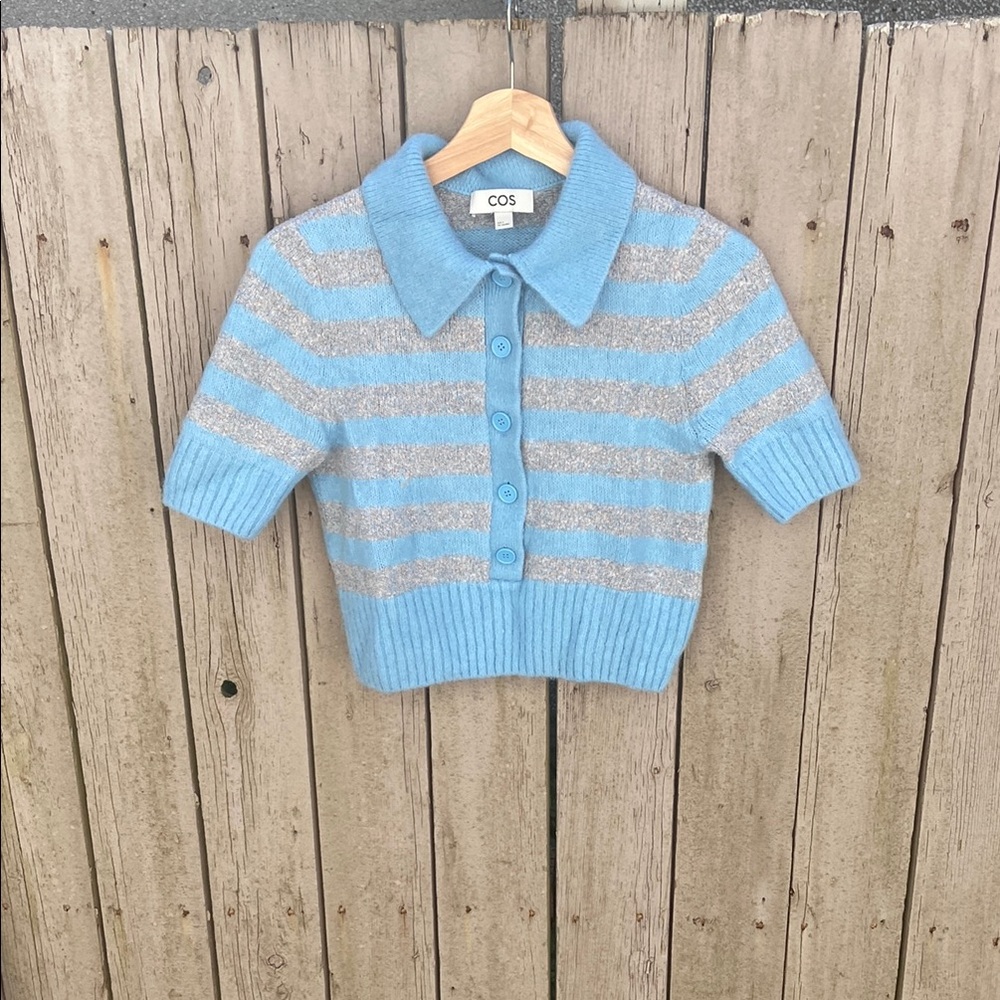COS Blue and Gray Striped Button Down Shirt